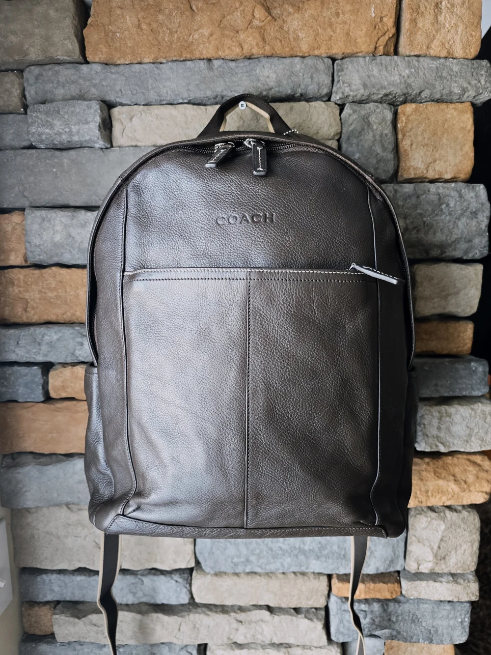 COACH F70747 Heritage Large Brown Leather Backpack Unisex